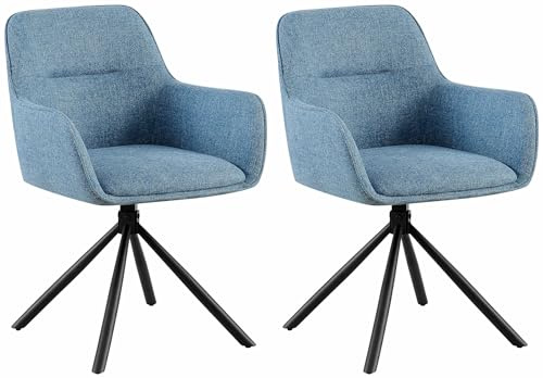CLP 2er Set Stuhl Tipton Stoffbezug I Schwenkbarer Esszimmerstuhl mit Stoffbezug I Polsterstuhl mit Rückenlehne I Sessel | Farbe blau