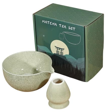 Matcha Bowl Set, 19.7 OZ, Japanese Traditional Ceramic Matcha Bowl and Whisk Standing Set with Spout and Water Outlet, Tea-Making Tool for Beginners and Enthusiasts, Matcha Making kit