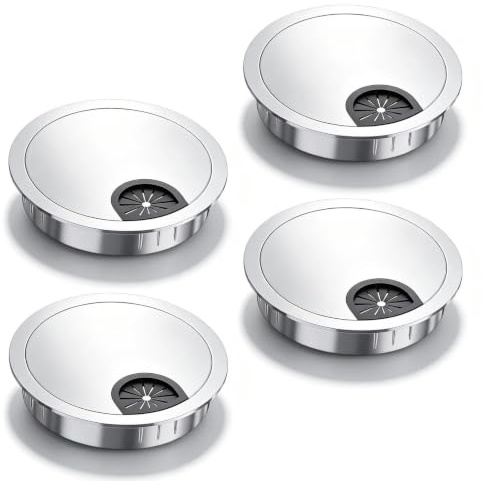 WJUAN Passe-câbles 57-60mm Argent Lot de 4 | Goulotte de câbles en métal | Organiseur de bureau discret en alliage