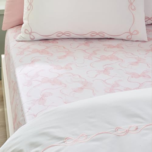 Catherine Lansfield Bow King Fitted Sheet White/Pink