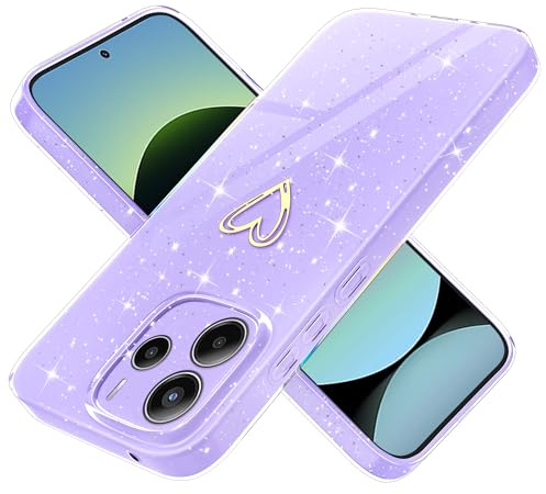 Yichxu Handyhülle für Xiaomi Redmi Note 14 4G EU Version Hülle Glitzer Herz Love Silikon TPU Stoßfeste Schutz Bumper Case Cover Glänzend Ultra Dünn Kratzfeste Schutzhülle für Redmi Note 14 4G, Lila