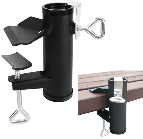 Yilceemy Feste Clip Halterung Schirmständer, Balkon Schirmhalter, Sonnenschirmhalter Für Geländer, Geeignet für Terrassen, Balkone und Innenhöfe (Mattschwarz)