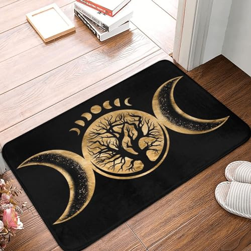 Fußmatte Goldene Dreifachmondgöttin Wicca Duschvorleger rutschfest Türmatte Saugfähig Badezimmerteppich Für Wohnzimmer Schlafzimmer Küche 40X60CM