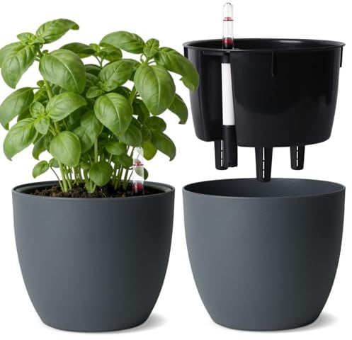 T4U 17,5cm Selbstbewässerungstopf Rund 2er, Kräutertopf für Basilikum Weiß | Blumentopf mit Bewässerungssystem, Geranien, Minze, Hydrokultur, Fensterbank, Balkon, Anfänger, Urlaubspflege, Innen