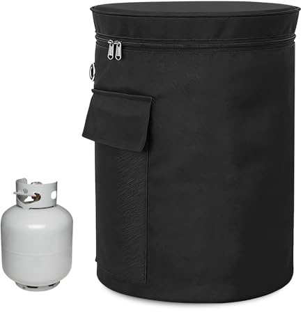 GBKDQQ Abdeckhaube für Gasflasche, 11KG Gasflaschen-Vollabdeckung aus 600D Oxford Gewebe, Wasserdicht Winddicht UV-Beständig Gasflaschenhülle mit Zugband & Seitentasche für Propangasflasche,33x66cm
