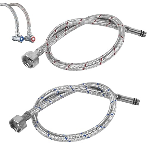 Pack of 2 M10X 1/2 BSP Flexible Taps Tails Pipe Braided 600mm | Kitchen Sink Bathroom Basin Monobloc Water Mixer Tabs tap Connector Tails Pipes Stainless Steel Tap Tails Pipe
