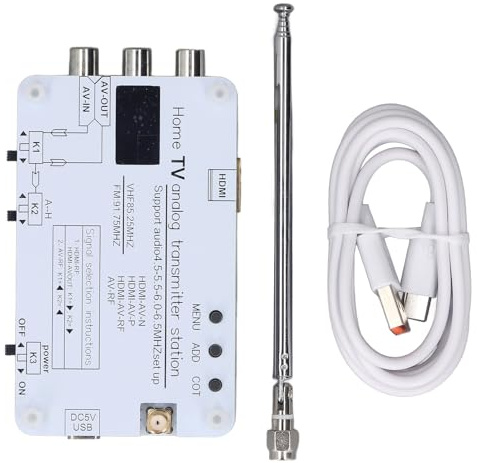 BAFOVY Trasmettitore TV Analogico Home TV Trasmettitore Analogico Stazione Convertitore di Segnale AV con Frequenza Regolabile VHF UHF per DVD VCD PC Telefono Cellulare