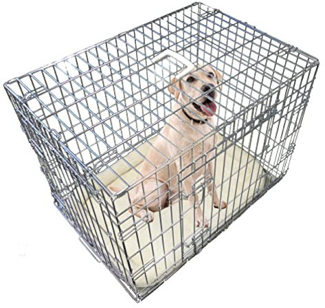 Ellie-Bo Silver Deluxe XL 42-inch Folding 2-Door Dog Cage/Crate with Metal Tray and Dog Bed Mat