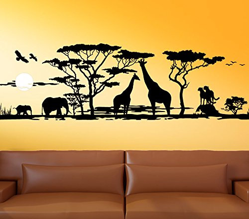 Wandora G012 Afrika Savanne Giraffe Elefant Steppe Wandaufkleber Wandsticker Kupfer (BxH) 150 x 46 cm