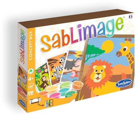 Sentosphere 80881 - Sandbilder: Tiere in Afrika, Set mit 4 Bildern, 16 Dosen und Farbsand, 25 x 18 cm