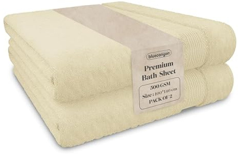 Blue Canyon Bath Sheet, Bathroom Soft Sheet, Woven Light–Weight, Cotton Quick Dry, Reusable Bath Sheet, Bacteria Resistant, Skin Friendly, Makeup Remover Sheet 100*140 cm, 500 GSM, PACK OF 2, (CREAM)