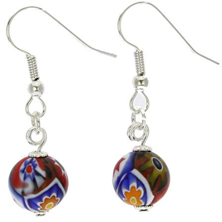 Murano Mosaic Millefiori Kugelohrringe - Silber