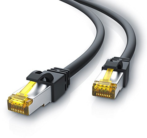 CSL - 1m CAT 7 Netzwerkkabel - Lan Kabel für 10 Gigabit High Speed Internetkabel, Hochgeschwindigkeits Ethernet Kabel, S FTP PIMF, 10 Gbps Cat.7 RJ45 - Switch Router Modem PC - 1 Meter Schwarz