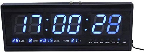 ZJchao Digitale Uhr mit Kalender, LED, große Zahlen, mit Temperaturanzeige, metall, blau, 48 cm L x 5 cm w x 18.5 cm h
