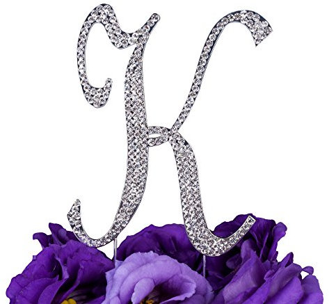 LOVENJOY Cake Topper Hochzeit Personalisierter Buchstabe Letter K Tortendeko Silber Kristall Strass Initiale Hochzeit Verlobung Geburtstag Brautdusche Metall Tortendekoration, Geschenkbox-Packung
