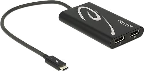 DeLock 62708, Adapter Thunderbolt 3 Stecker > 2 x Displayport Buchse 4K 60 Hz (Datentransferrate bis zu 40 Gbps, Auflösung bis 4096 x 2160 @ 60 Hz, Übertragung von Audio- und Videosignalen)