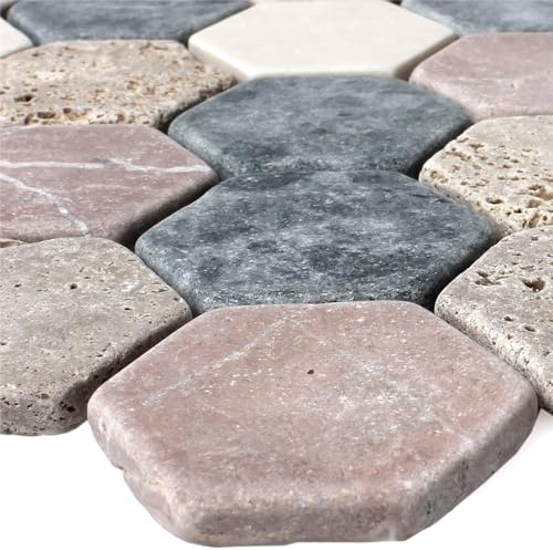 Natursteinfliesen aus Marmor Mosaik Fliesen Tarsus Hexagon Bunt Wand Boden Bad