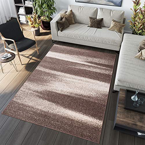 TAPISO Sari Teppich Kurzflor Beige Braun Sand Streifen 140 x 190 cm