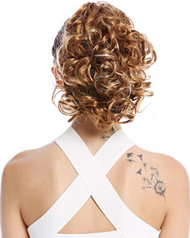WIG ME UP - MKB-22-V-27H613 Haarteil Zopf Pferdeschwanz Steckkämme kurz voluminös lockig gelockt Blond Gesträhnt Platin Highlights