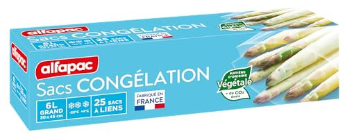 alfapac - Sacs Congélation à Liens - Matière Végétale Renouvelable - Fabrication Française - Certifiés Origine France Garantie - Extensibles & Protecteurs - 25 x 6L