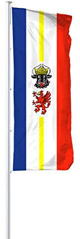 Vispronet® Bundesländerfahne 120x300 cm ✓ in Deutschland produziert ✓ versch. Materialien ✓ Hochformat (Supraflag®, Mecklenburg-Vorpommern mit Wappen)