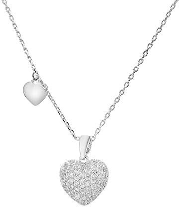 Collana con ciondolo a forma di cuore, da donna, placcata in oro rosa e argento, con zirconia cubica