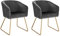 WOLTU Esszimmerstühle 2er Set Küchenstuhl Polsterstuhl Schminktisch Stuhl Wohnzimmerstuhl, Sessel mit Armlehne, Sitzfläche aus Samt, Metall Gold Beine, Dunkelgrau BH271dgr-2