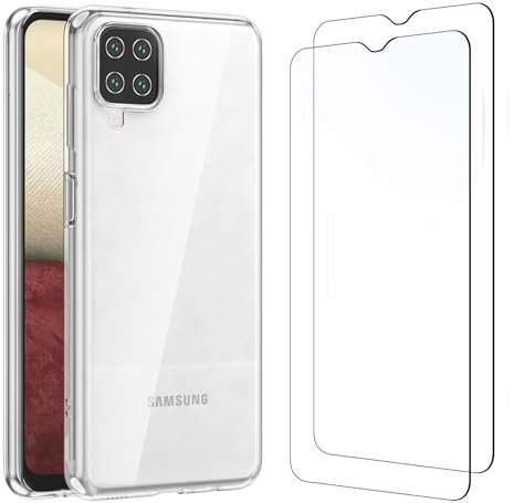 NEW'C Hülle für Samsung Galaxy A12, M12 Ultra Transparent Silikon Weiches TPU Gel und 2 × Panzer Schutz Glas für Samsung Galaxy A12, M12 - Anti Scratch