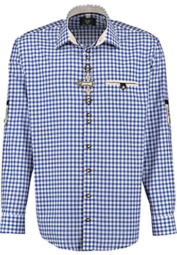 HUBER Trachtenhemd blau-weiß kariert mit Stickerei XL