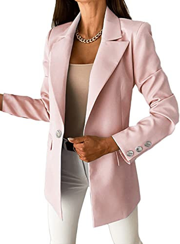 Minetom Femmes Chic Vestes de Tailleur Blazer Bureau Business Jacket Manche Longue Manteau Casual Slim Élégant Petite Costume Automne Printemps B Rose XXL
