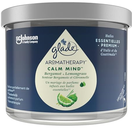 Glade Aromatherapy Kerze, Calm Mind, mit ätherischen Ölen, Bergamotte & Zitronengras – 1 Kerze