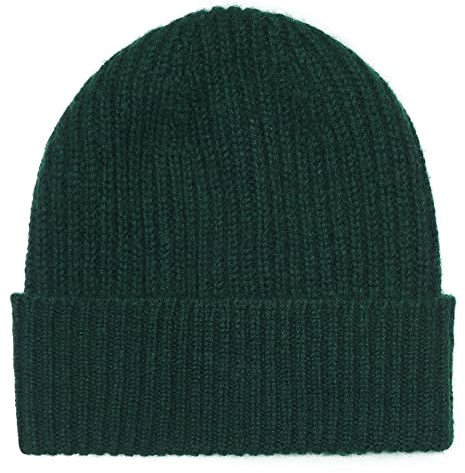 Lona Scott Beanie-Mütze aus 100% Kaschmir, hergestellt in Schottland, grün, One Size