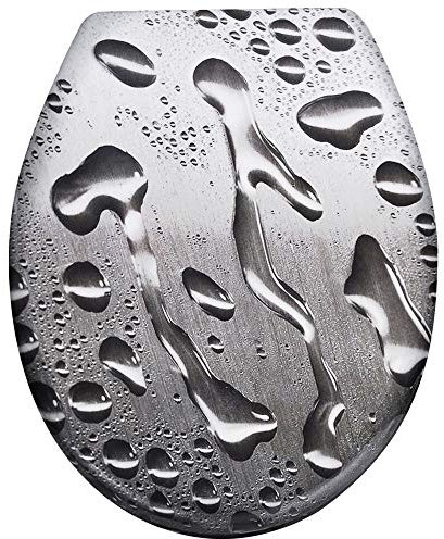 YUENFONG WC Deckel WC Sitz mit Absenkautomatik, Toilettensitz Toilettendeckel aus Duroplast, Fast Fix/Schnellbefestigung, inkl. Montagematerial(Wassertropfen)