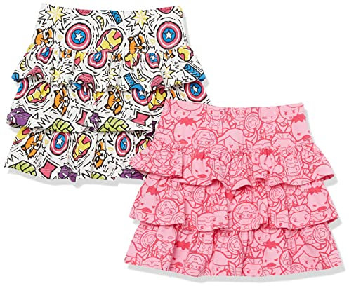 Amazon Essentials Disney | Marvel | Star Wars | Frozen | Princess Faldas Cortas de Punto con pantalón Interior y Volantes Niña, Pack de 2, Rosa/Marvel, 11-12 años