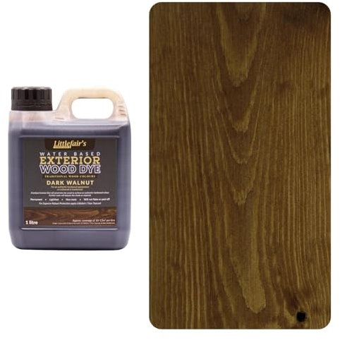 Littlefair's Wood Stain Water Based - 1ltr - Outdoor Furniture Wood Dye - Light & Dark Finishes - Non Toxic & Eco Friendly Formula - Exterior Wood Stain for Crafts - Colour: Dark Walnut