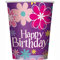 Unique- Gobelets en Carton Fête à Thème Anniversaire Fleur-Paquet de 8, 82212, Multicolour, 8 Unité (Lot de 1)