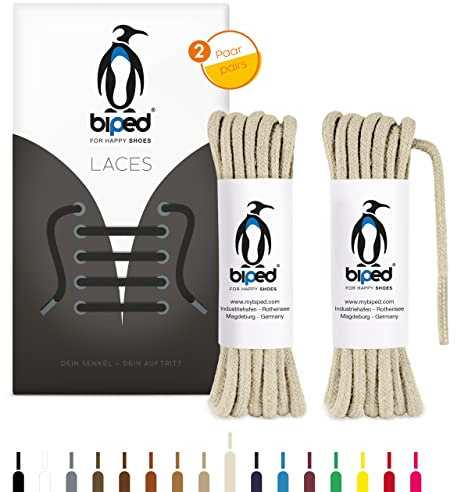 biped LACES 2 pares de cordones redondos de algodón ø 3,5 mm - Cordones de calidad resistentes al desgarro para zapatos de cuero, zapatillas de deporte - fabricados en la UE z2901(naturaleza,120 cm)