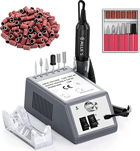 Electric Nail Files,Professional Nail Drill 20000 RPM Efile Buffer Manicure Grinder Tools for Acrylic Nails with Nail Drill Bits Set and Sanding Bands (Grey)