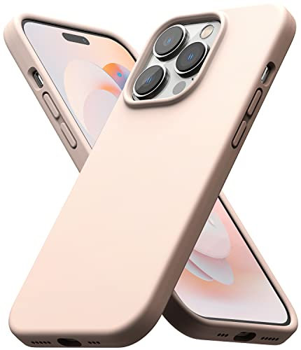 Ringke Silicone Case Compatible with iPhone 14 Pro Max 6.7-Inch, Soft Feel Silky Anti-Fingerprint Liquid Silicone Back Cover with Microgiber Lining - Pink Sand
