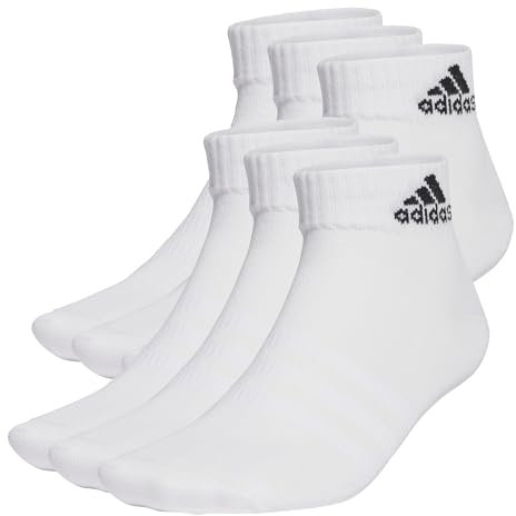 adidas Mixte Thin and Light Sportswear Ankle Socks 6 Pairs, White/Black, 13-14.5