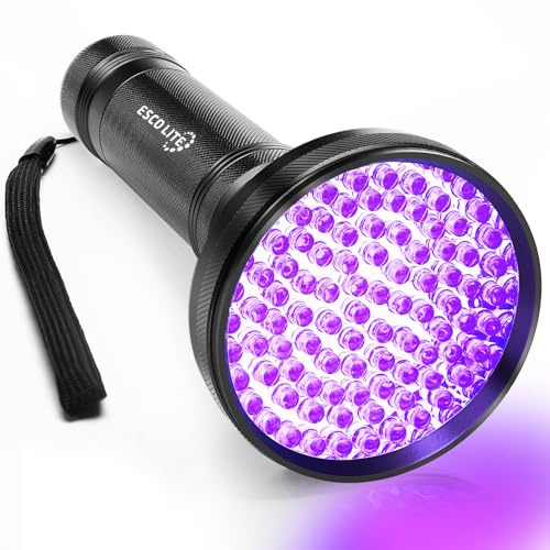 ESCO LITE Lampe de poche UV à lumière noire 100 LED 395 nm - Détecteur de lumière noire UV pour urine de chien, taches d'animaux et punaises de lit - Compatible avec éliminateur d'odeurs d'animaux