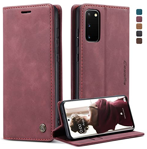 CaseMe Handyhülle für Samsung Galaxy S20 Hülle Premium Lederhülle Klappbar Flip Case Tasche Magnet Kartenfach Standfunktion Schutzhülle für Samsung Galaxy S20 6,2'' - Weinrot