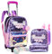 HTgroce Meerjungfrau Trolley Rucksack mit Rollen, Federmäppchen, Lunch Tasche 3 in 1 Rolling Schulranzen für Mädchen, Schultaschen-Sets Ideal für Kinder Schüler der 1 Klassen