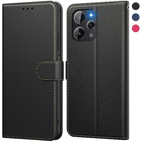 SineOrdo Cover compatible con Xiaomi Redmi 12 4G / 5G Custodia, Custodia Xiaomi Redmi 12 4G / 5G Cover Libro Portafoglio Folio Pelle Flip Stand Case Nera