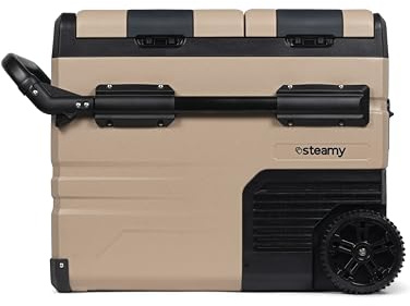 Steamy-E Dual Zone 45 Roller, Elektrische Kompressor Kühlbox mit Rollen, 45 Liter, 12V/ 230V, zum Kühlen und Gefrieren, Für Camping