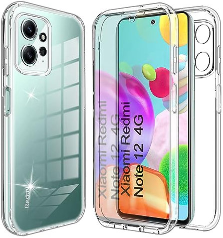 Hülle Kompatibel mit Redmi Note 12 4G 360 Grad Stoßfest Schutzhülle Rundumschutz Cover Case mit Eingebautem Displayschutz Robust Bumper Durchsichtig Handyhülle für Xiaomi Redmi Note 12 4G, Clear