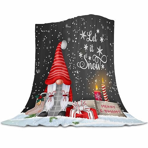 Abaysto Weihnachtsdecke Zwerg Überwurfdecke Frohe Weihnachten Decke Winter Schneeflocken Flanell Decke Wohnzimmer/Schlafzimmer/Sofa Couch Warme Weiche Bettdecke für alle Jahreszeiten 100x130cm
