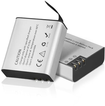 GEEKAM Action Camera Battery, 2 x 1350mAh Rechargeable Batteries for AKASO EK7000/Brave 4/V50X, Apexcam, COOAU, Dragon Touch, Crosstour, Campark, APEMAN, Surfola, Exprotrek, S009R, PG1050