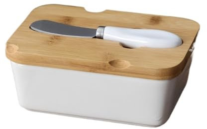 Beurrier avec Couvercle Assiette à beurre en céramique, récipient de collation au fromage, vaisselle de Restaurant d'hôtel avec couvercle en bois avec couteau à beurre, plat à beurre Beurrier ( Color