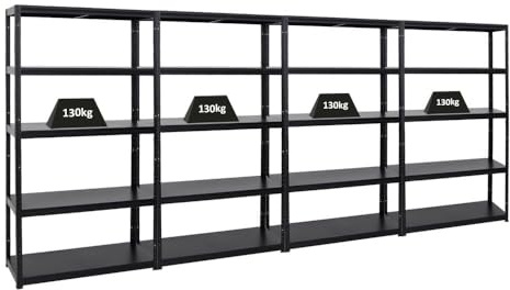 PROREGAL Mega Deal | 4X Schwerlastregal Steel Eagle | HxBxT 180x100x40 cm | Fachlast 130kg | Schwarz | Garagenregal, Lagerregal, Steckregal, Weitspannregal